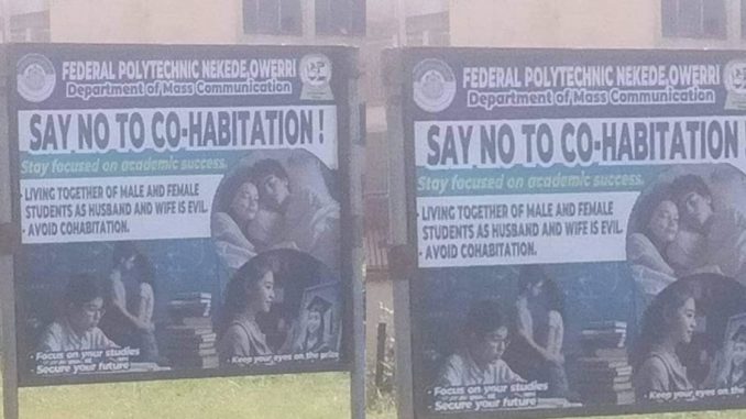 "There were even awards for it back then BEST COUPLE" – Billboard in Imo Polytechnic w@rns students against cohabitation (IMAGES)