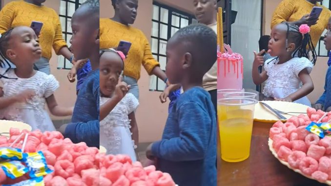 Birthday girl w@rns boy to keep his hands off her cake, prevents him from having a taste (VIDEO)