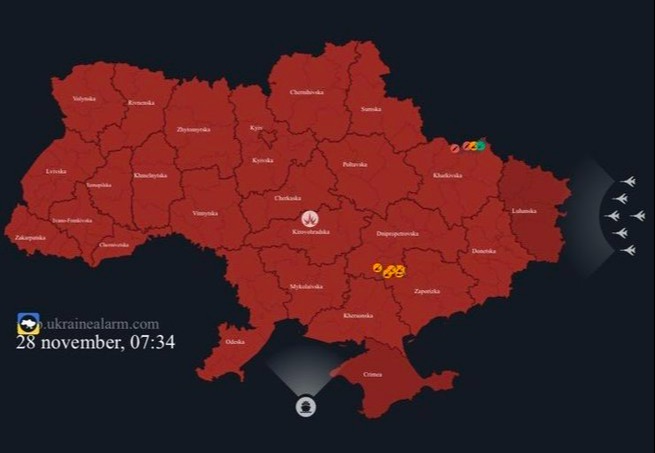 A warning map showed the entire of Ukraine in red