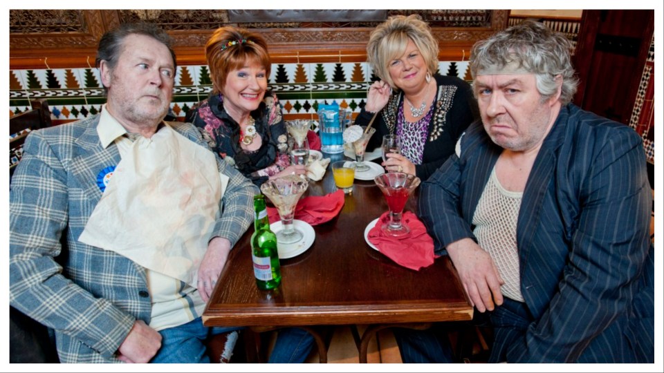 Tony as Jamesie alongside screen wife Ella (Barbara Rafferty) Mary Doll (Elaine C. Smith) and Gregor Fisher as Rab C. Nesbitt.