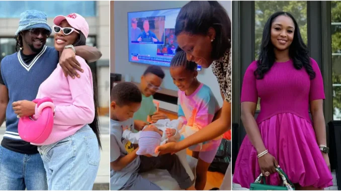 Anita Okoya hailed as Paul introduces their children to Ivy's newborn baby