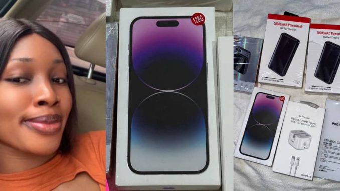 Lady sparks jealousy as boyfriend gifts her iPhone 16, power banks after failed attempts to reach her