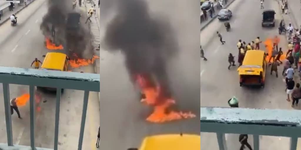 Bus driver sets himself, LASTMA officers on fire in Lagos during attempt to arrest and impound his vehicle