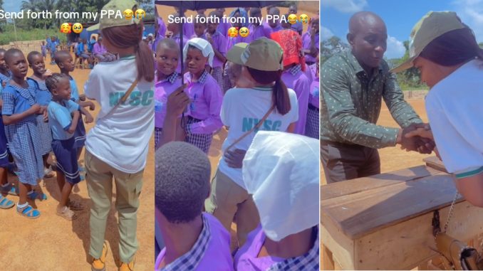 "Corper queen is leaving us, we don't know what to do" – Pupils te@rfully bade farewell to Corper during send forth (VIDEO)