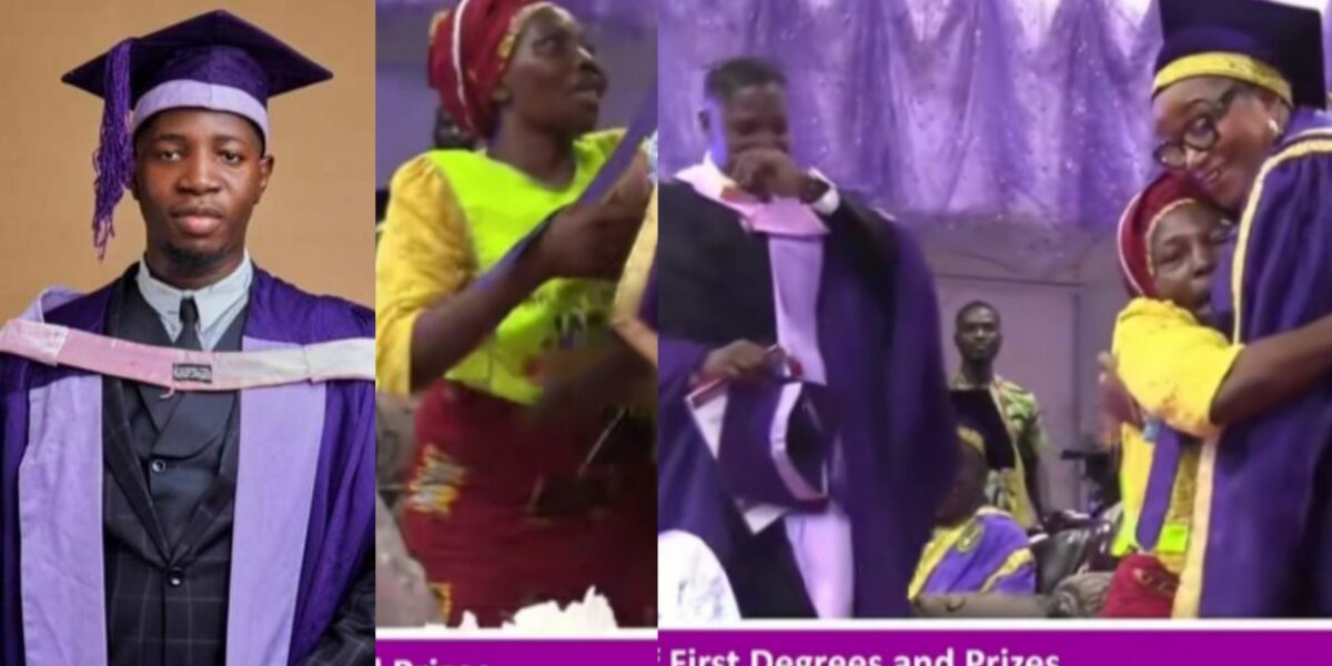 Emotional moment UNIBEN best-graduating student's mom rushes out in her Chosen apron