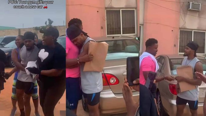 Emotional moment gym members surprise their instructor with new car