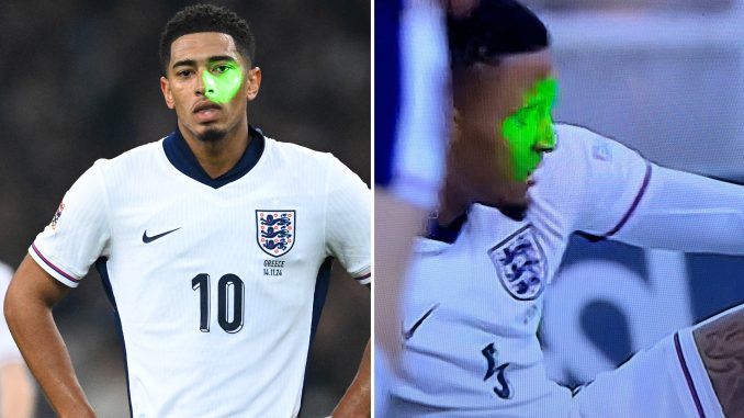 England stars targeted with LASER PENS in shameful scenes during crucial Greece clash