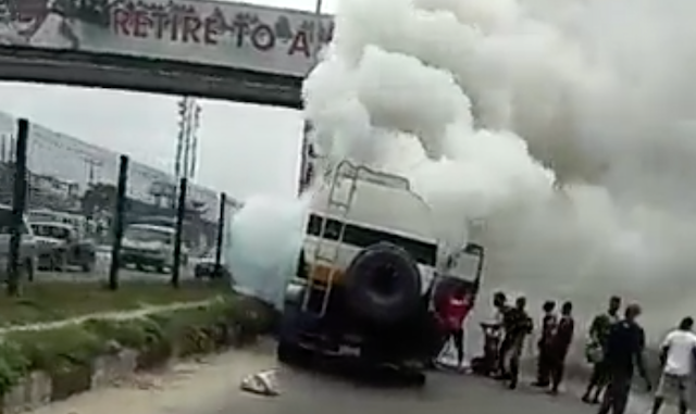 BREAKING: Tension as diesel tanker bursts into flames in Lagos