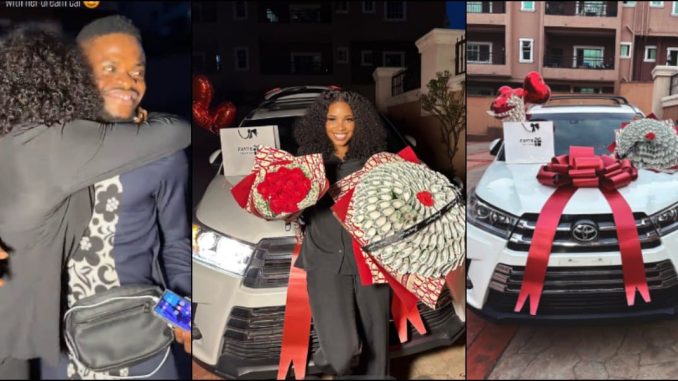 Heartwarming moment man romantically surprises wife with new car