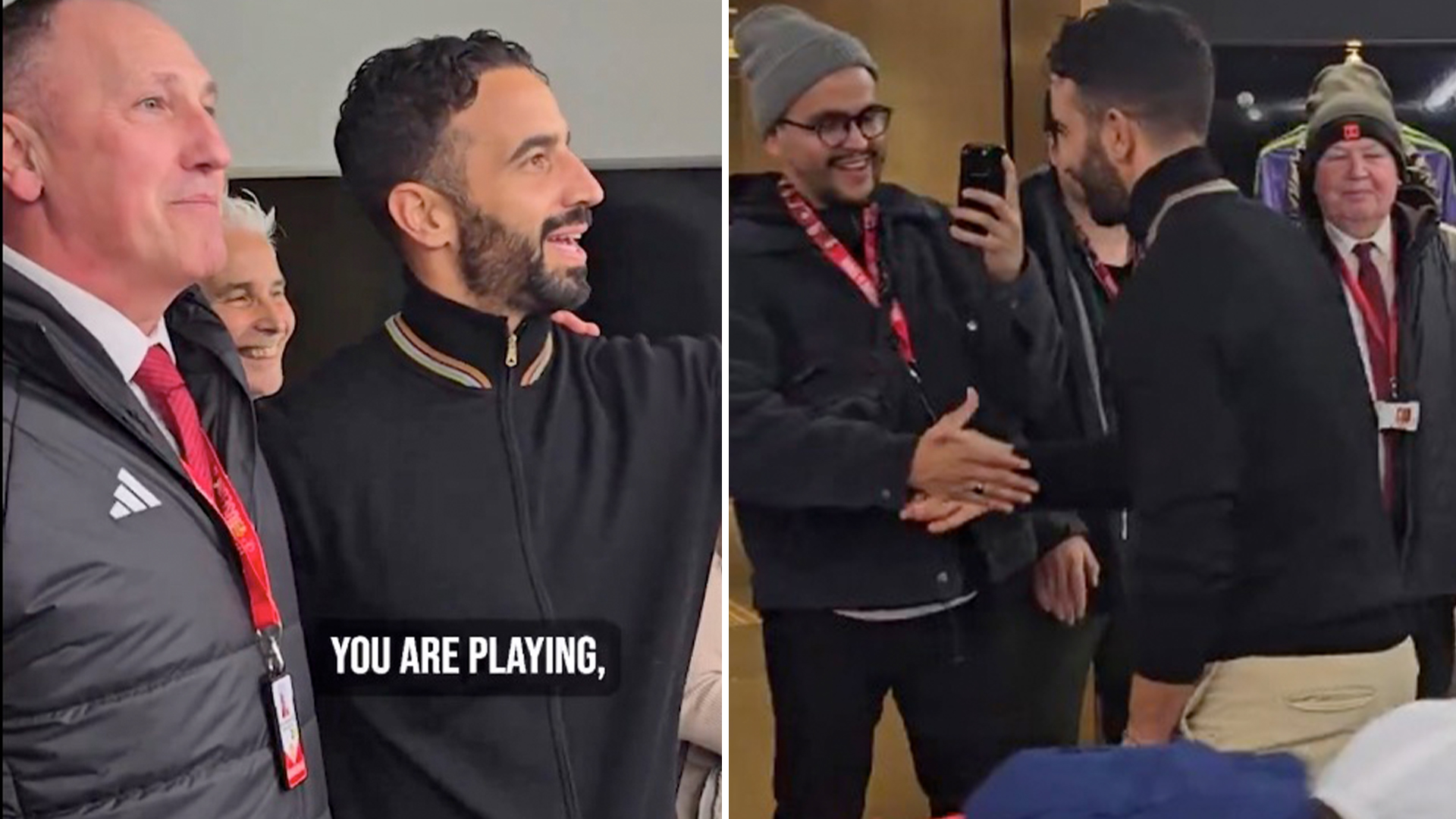 Incredible moment Ruben Amorim gatecrashes Man Utd stadium tour and personally greets every fan