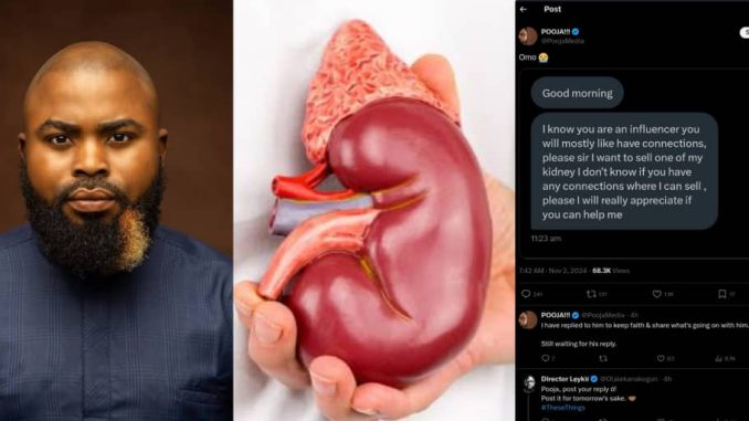 Influencer shares disturbing message from follower seeking to sell a kidney