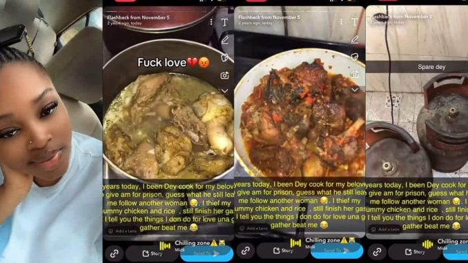 Lady recalls cooking stew with stolen chicken, rice for jailed boyfriend but got dumped after his release