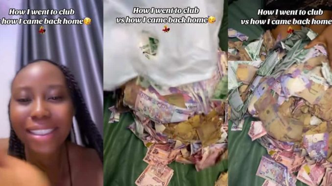 Lady flaunts cash picked up at nightclub in viral video, invites others to join