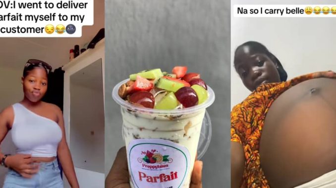 Lady flaunts result after delivering parfait to male customer's house