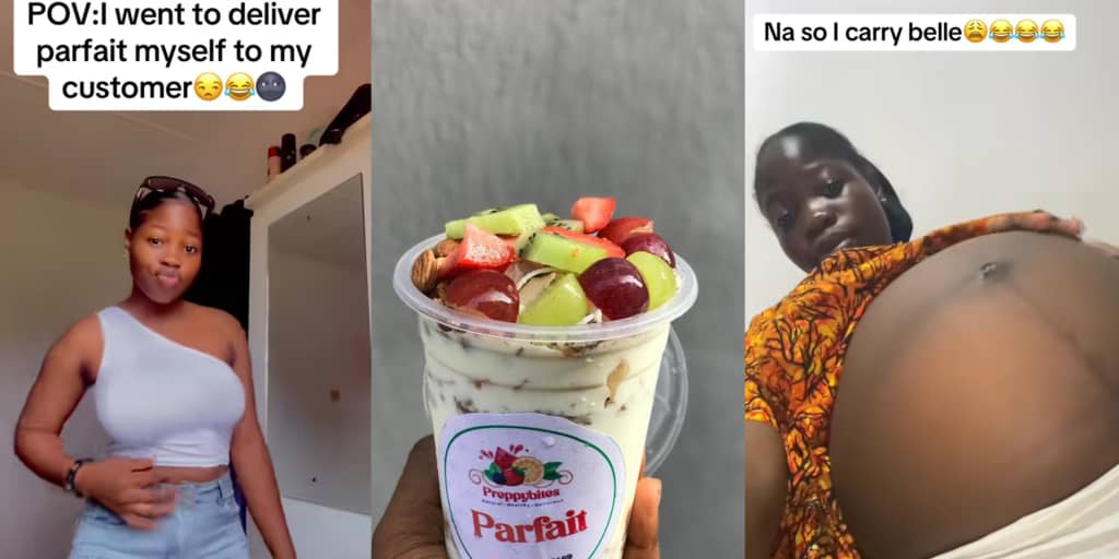 Lady flaunts result after delivering parfait to male customer's house