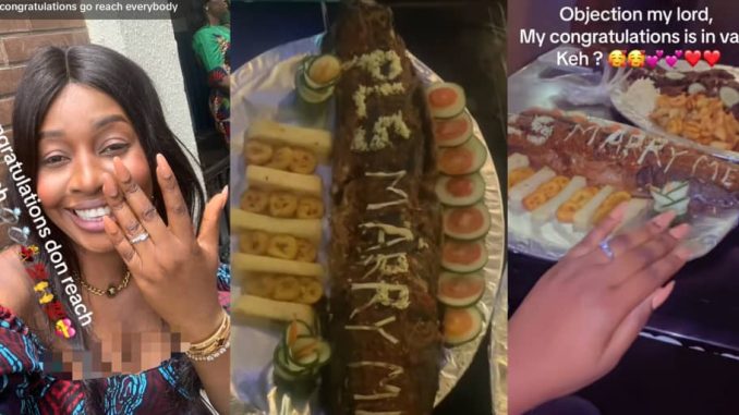 Lady goes viral as boyfriend proposes marriage with barbecued fish