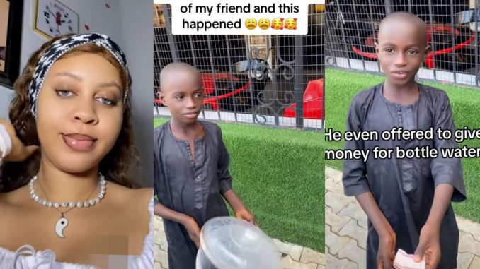 Lady gushes as little boy offers to buy her bottle water