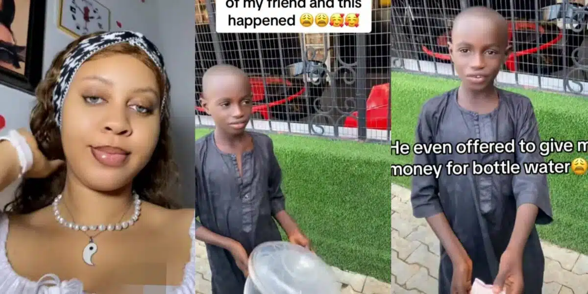 Lady gushes as little boy offers to buy her bottle water