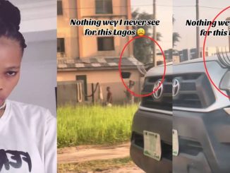 Lady in disbelief after spotting car with eyelashes in Lagos