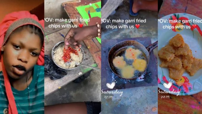 Lady shocks internet as she introduces 'garri fried chips'