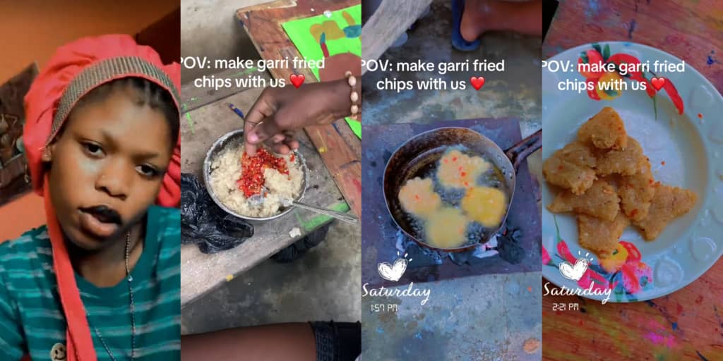 Lady shocks internet as she introduces 'garri fried chips'