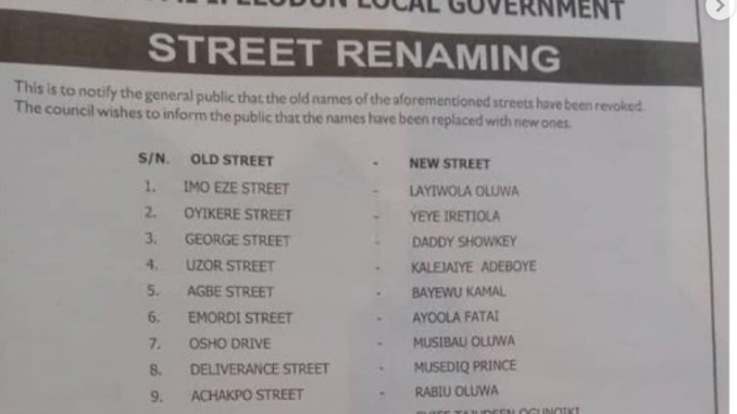 Lagos LGA stirs outrage over move to rename streets named after non-indigenes