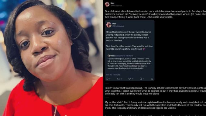 Lady recalls being labeled a witch at Lagos church for wearing red pants to sunday school