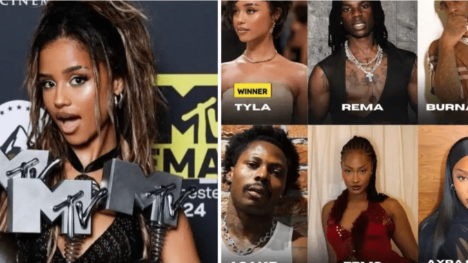 MTV EMAs 2024: Burna Boy, Asake, Rema, Tems lose out a Tyla wins best Afrobeats award