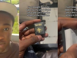 Man flaunts cute mini Bible he bought for short friend with difficulty in reading large texts