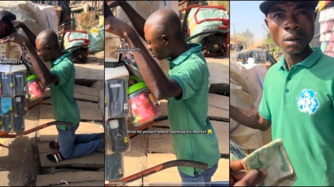 Man gifts cash to petty trader after seeing him kneeling to pray before beginning sales