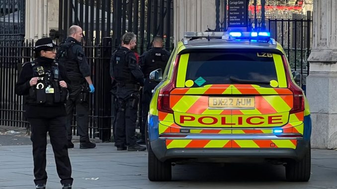 Man in suit of armour and carrying samurai swords demands to speak to Boris Johnson at Houses of Parliament