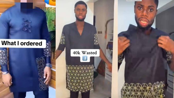 Man rants as he shows off clothe his tailor made versus design he ordered