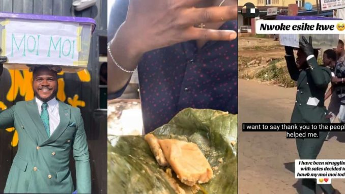 Moi moi seller dons suit to hawk on Ilorin streets amid low sales