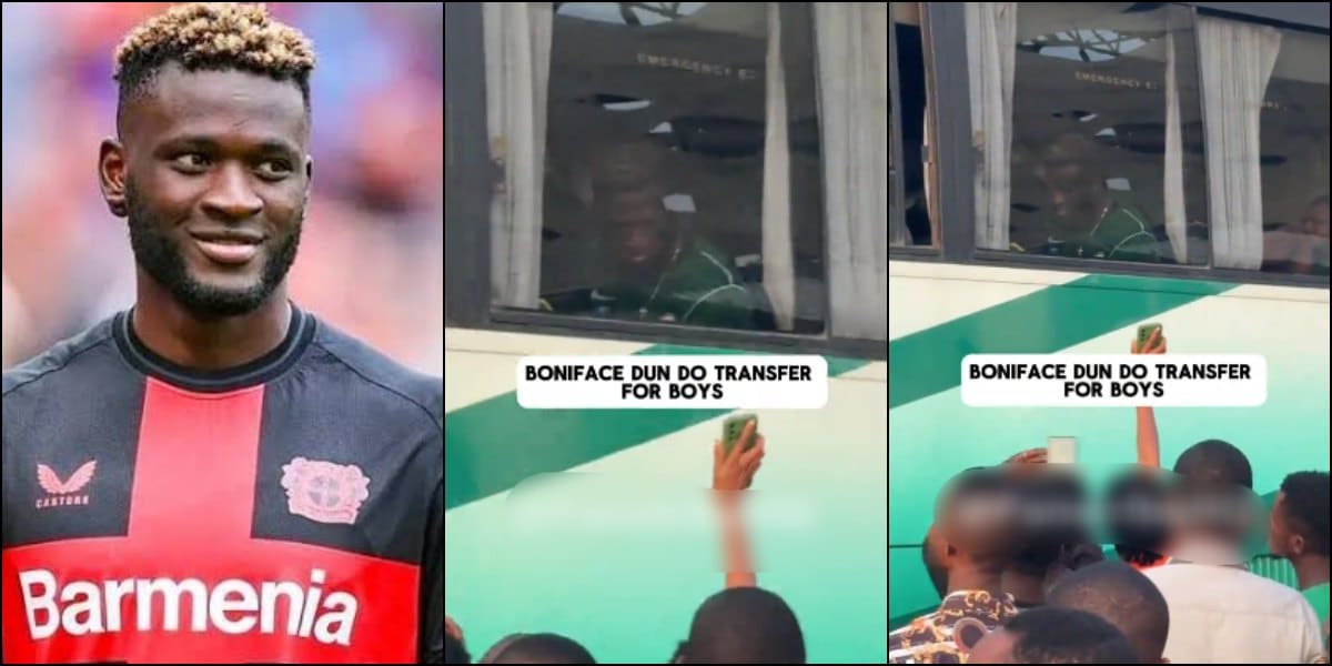 Moment Boniface transfers cash to fan while on team bus