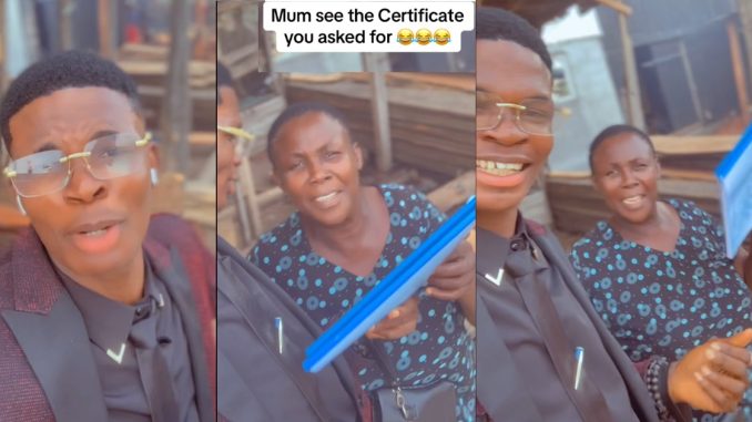 "Mum take your certificate, I wan go learn yah00" – Fresh graduate tells his mother after completing school (VIDEO)