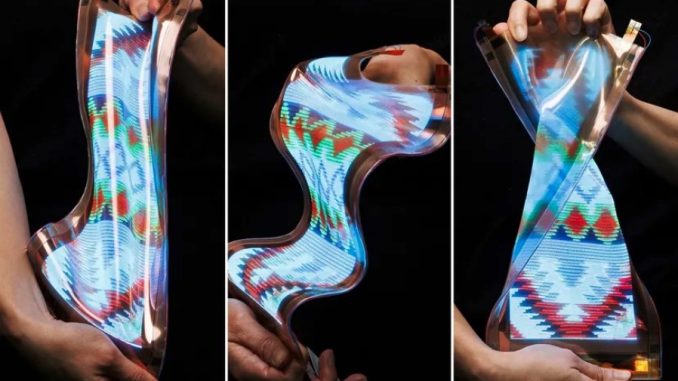 New stretchable screen can be pulled up to 18inches long - and it's so bendy you can even WEAR it as clothing