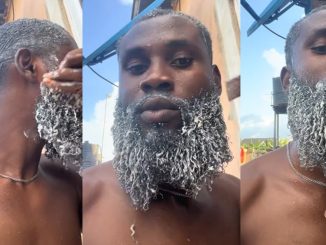 Nigerian man prepares for Father Christmas duty, relaxes beard for December (VIDEO)