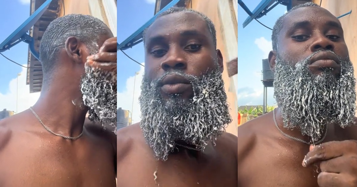 Nigerian man prepares for Father Christmas duty, relaxes beard for December (VIDEO)