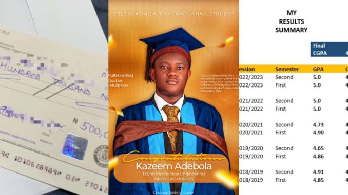 OOU graduate bags 4.88 CGPA, receives ₦500k reward from Ogun government