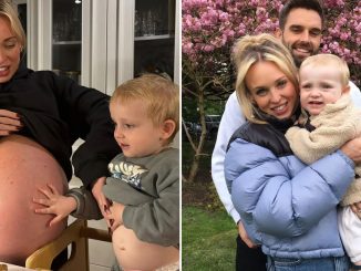 Pregnant Jorgie Porter reveals her huge bare baby bump in sweet snaps with son Forest, one