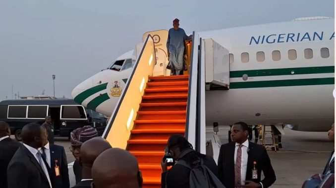 President Tinubu returns to Abuja after attending Arab summit on Gaza war