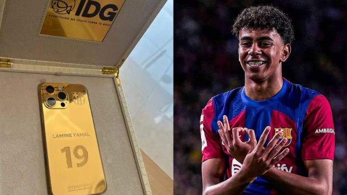 Raphinha gifts Yamal customized £10k gold iPhone to celebrate Kopa Trophy win