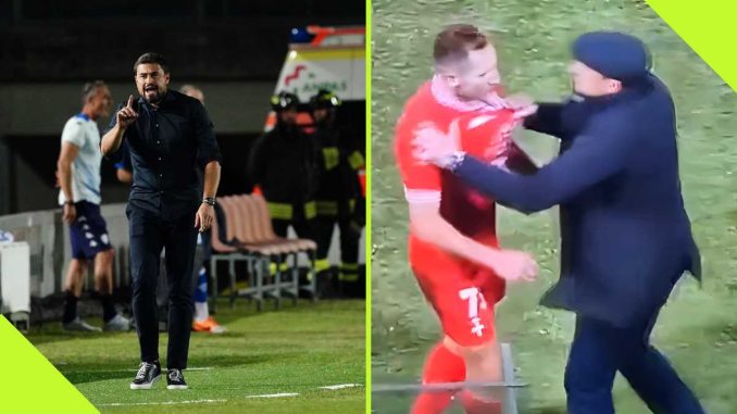 Serie C Manager Angrily Grabs His Player After Red Card Incident