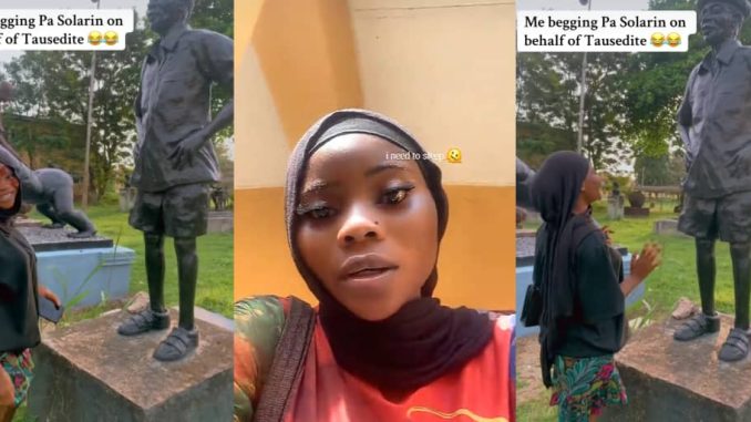 TASUED student goes viral as she begs Tai Solarin’s statue to reduce school fees