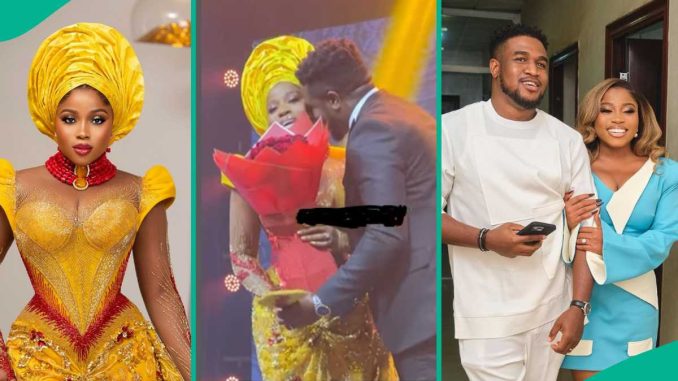 Veekee James’ Hubby Surprises Her With Flowers, Kisses on Stage While on Duty, Video Triggers Many