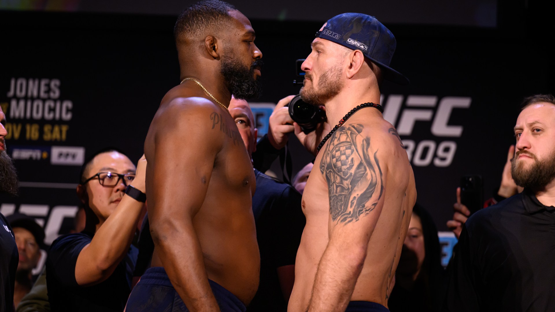 Watch Jon Jones and Stipe Miocic have FIERY final UFC 309 face off in front of Dana White ahead of MSG fight – The Scottish Sun