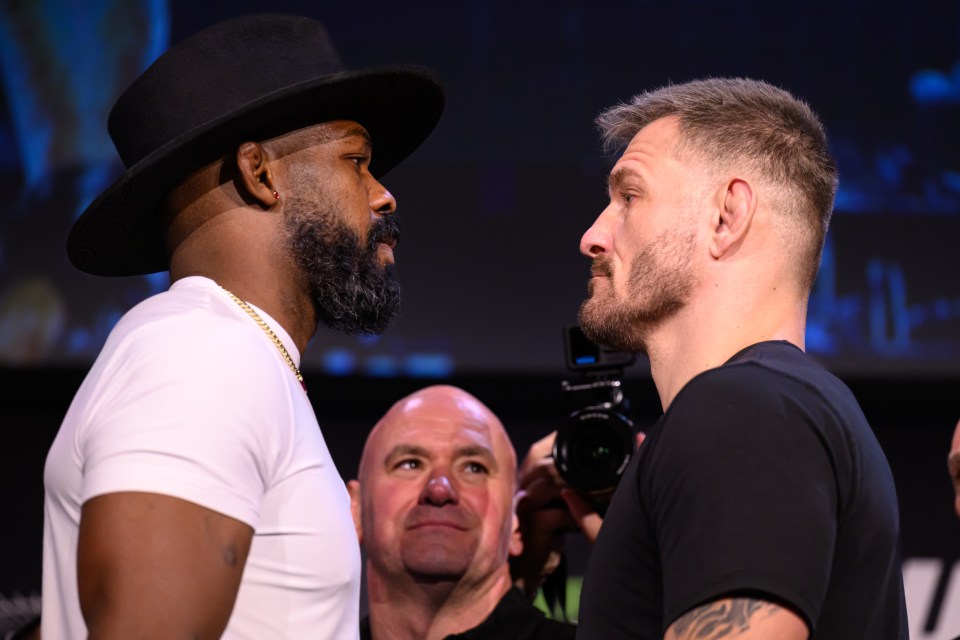  The pair took part in a heated staredown after Jones snubbed Miocic's handshake