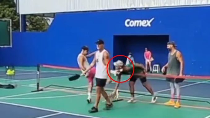 Watch shocking moment sore loser pickleball player KICKS rival in face KO’ing him on court after match defeat