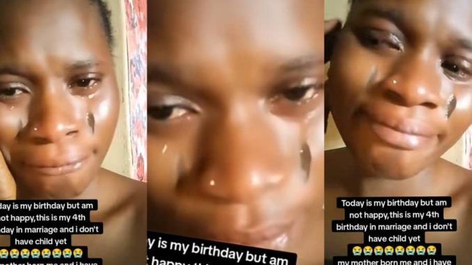 Wife breaks down in tears on fourth birthday in marriage without a child