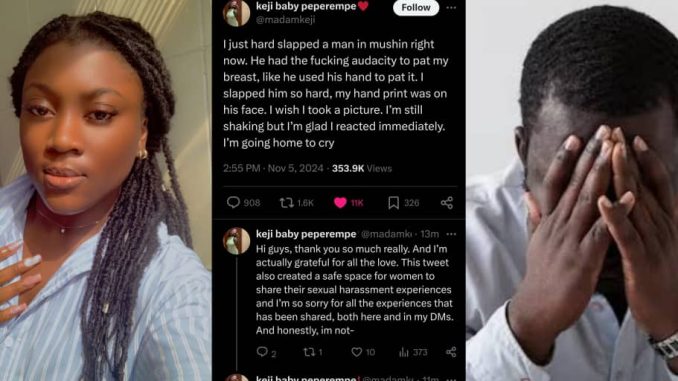 Woman reacts fiercely after man touches her breast in public in Mushin